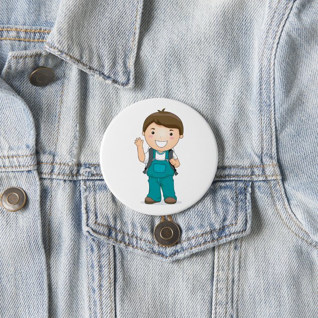 Badge Rond 7,6 Cm Écolier souriant avec cartable (Créateur téléchargé)