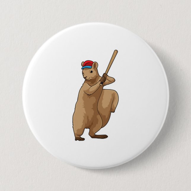 Badge Rond 7,6 Cm Écureuil au baseball avec une batte de baseball (Devant)