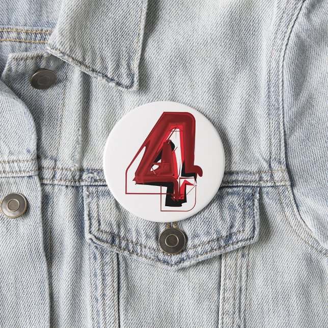 Badge Rond 7,6 Cm Edgy Abstrait rouge et noir numéro 4 (Créateur téléchargé)