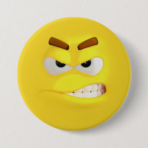 Badge Rond 7,6 Cm Effet 3D Jaune en colère Emoji