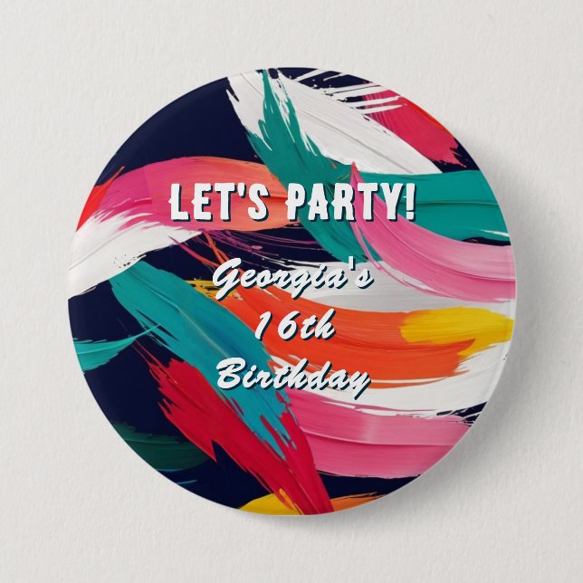 Badge Rond 7,6 Cm Effet de peinture brillante 16e anniversaire Faiso (Devant)