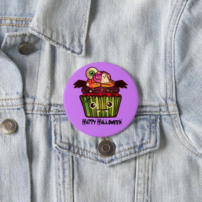 Badge Rond 7,6 Cm Éffrayant Halloween Cupcake (En situation)