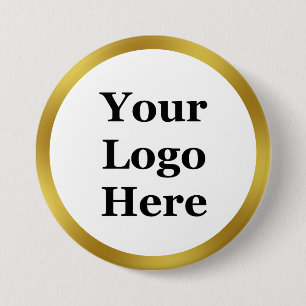Badge Rond 7,6 Cm Élégant Blanc et Faux Gold Votre logo ici
