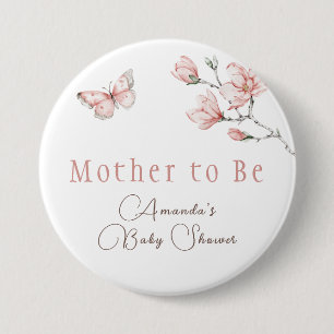 Badge Rond 7,6 Cm Élégant floral rose tendre papillon Baby Shower 