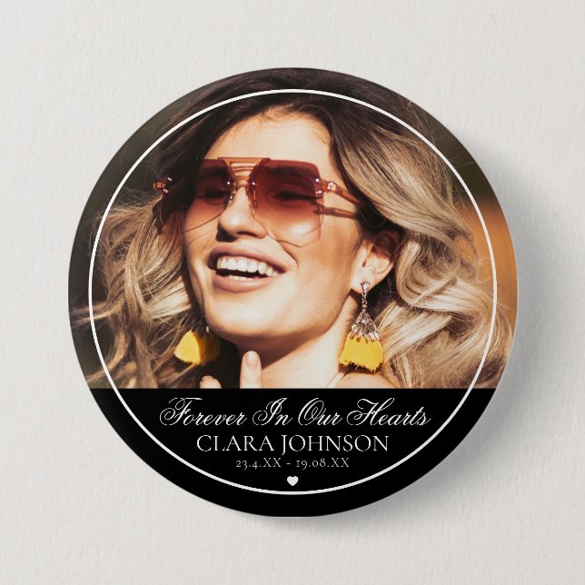 Badge Rond 7,6 Cm Elegant Forever in Our Hearts Memorial Photo (Devant)