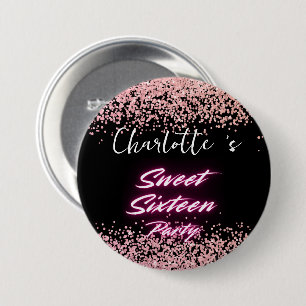Badge Rond 7,6 Cm Elégant néon rose noir rétro Sweet 16e anniversair