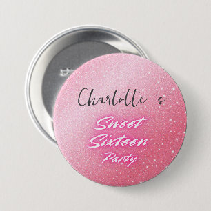 Badge Rond 7,6 Cm Elégant néon rose noir rétro Sweet 16e anniversair