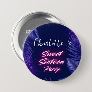Badge Rond 7,6 Cm Elégant néon rose noir rétro Sweet 16e anniversair