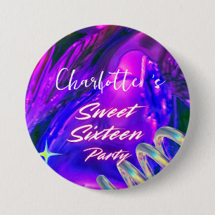 Badge Rond 7,6 Cm Elégant néon rose noir rétro Sweet 16e anniversair