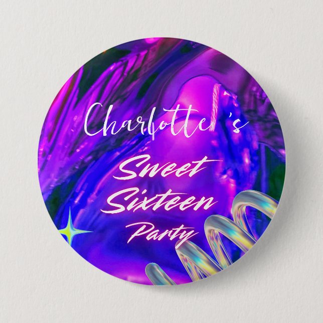 Badge Rond 7,6 Cm Elégant néon rose noir rétro Sweet 16e anniversair (Devant)