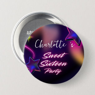 Badge Rond 7,6 Cm Elégant néon rose noir rétro Sweet 16e anniversair