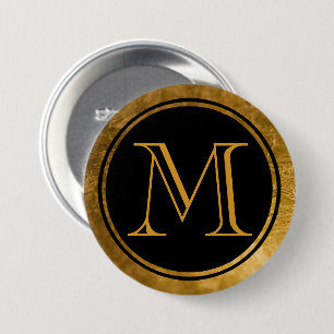 Badge Rond 7,6 Cm Élégant noir rond or huile encadrée Monogramme, ma