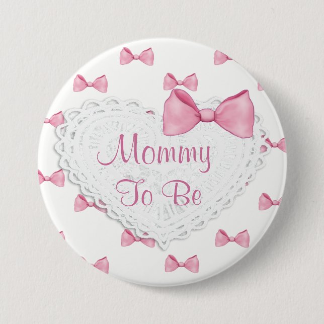 Badge Rond 7,6 Cm Elegant rose Bows maman pour être Baby shower bout (Devant)
