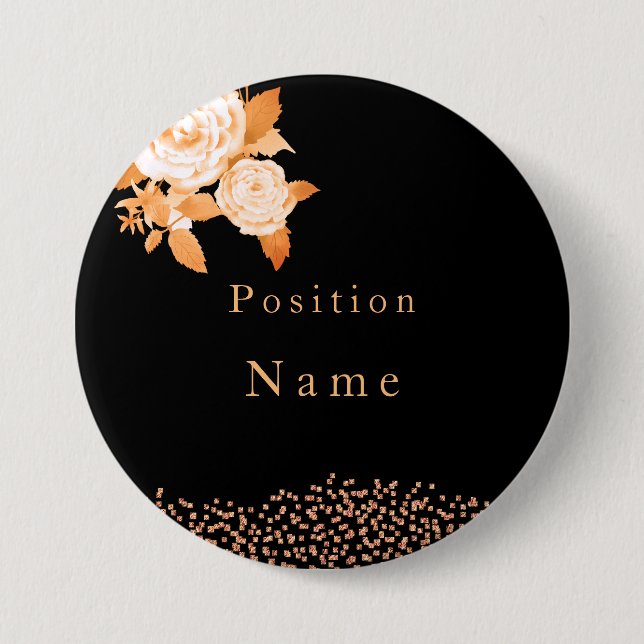 Badge Rond 7,6 Cm Élégant Rose or noir (Devant)