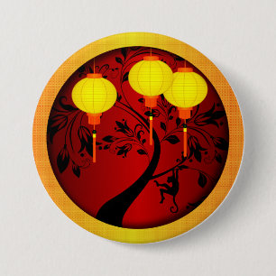 Badge Rond 7,6 Cm Elégant singe chinois du Nouvel An avec Lanternes