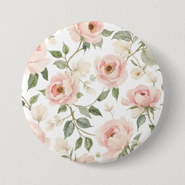 Badge Rond 7,6 Cm Elégante aquarelle pivoine et Rose motif floral (Devant)