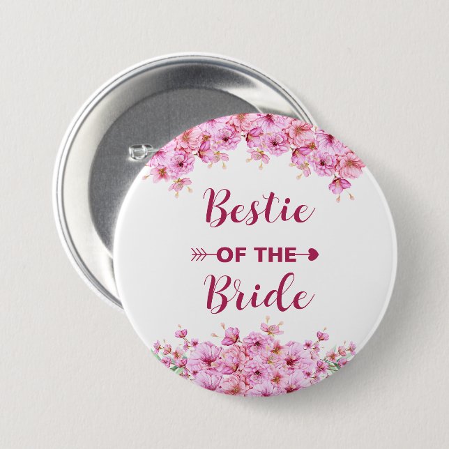 Badge Rond 7,6 Cm Elégante Aquarelle Rose Floral Bestie De La Mariée (Devant & derrière)