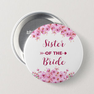 Badge Rond 7,6 Cm Elégante Aquarelle Rose Florale Soeur De La Mariée