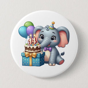 Badge Rond 7,6 Cm Éléphant 14e anniversaire