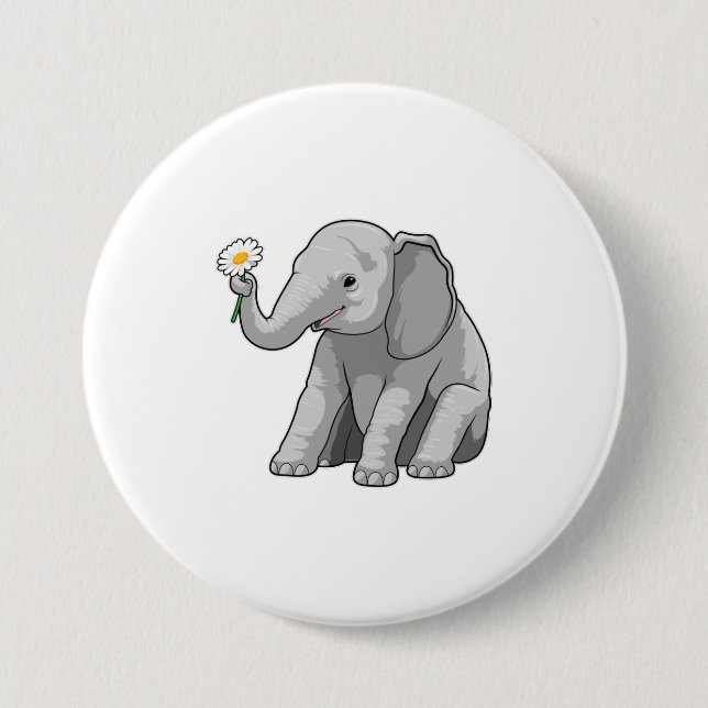 Badge Rond 7,6 Cm Eléphant à fleurs (Devant)