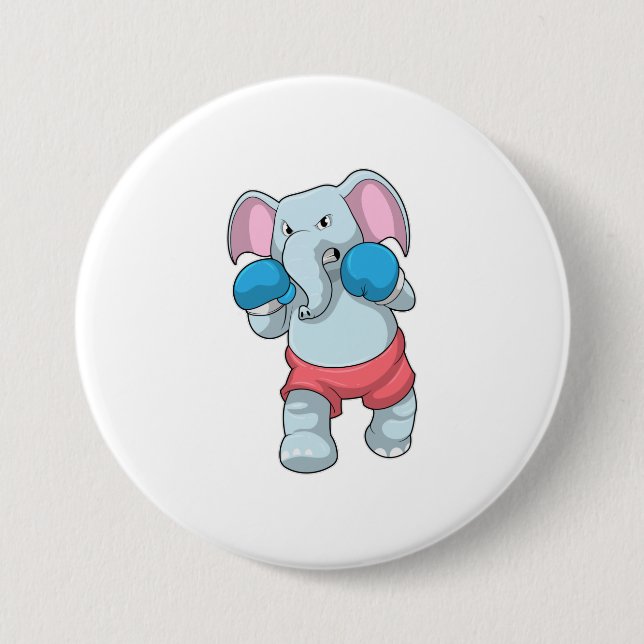 Badge Rond 7,6 Cm Eléphant à la boxe avec gants de boxe (Devant)