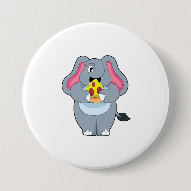 Badge Rond 7,6 Cm Eléphant à la pizza (Devant)