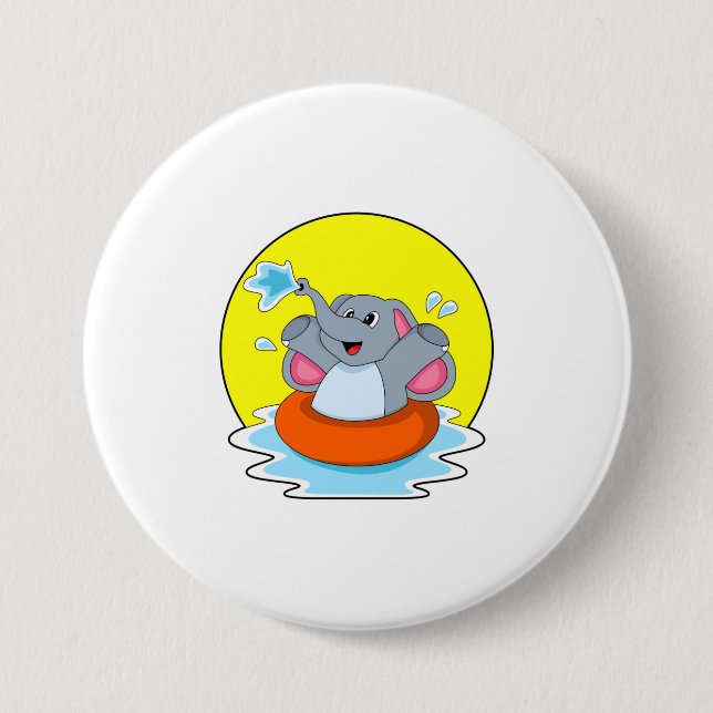 Badge Rond 7,6 Cm Eléphant à nager avec Lifebuoy (Devant)