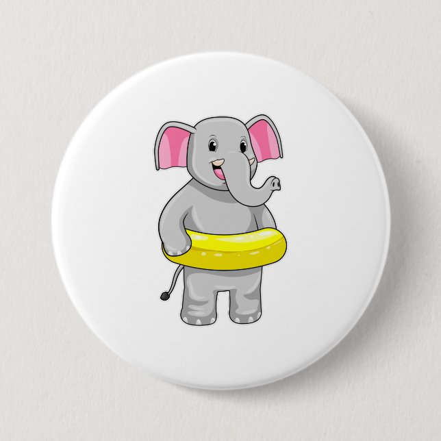 Badge Rond 7,6 Cm Eléphant à nager avec Lifebuoy (Devant)