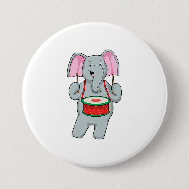 Badge Rond 7,6 Cm Elephant at Music with Drum (Devant)