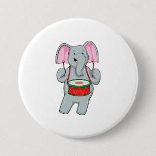 Badge Rond 7,6 Cm Elephant at Music with Drum