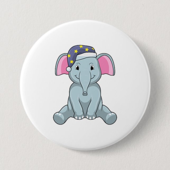 Badge Rond 7,6 Cm Eléphant au coucher avec casquette de nuit (Devant)