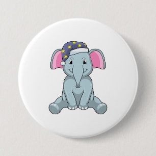 Badge Rond 7,6 Cm Eléphant au coucher avec casquette de nuit