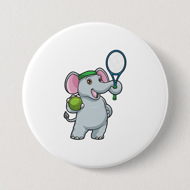 Badge Rond 7,6 Cm Elephant au Tennis avec raquette de tennis (Devant)