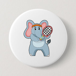Badge Rond 7,6 Cm Elephant au Tennis avec raquette de tennis