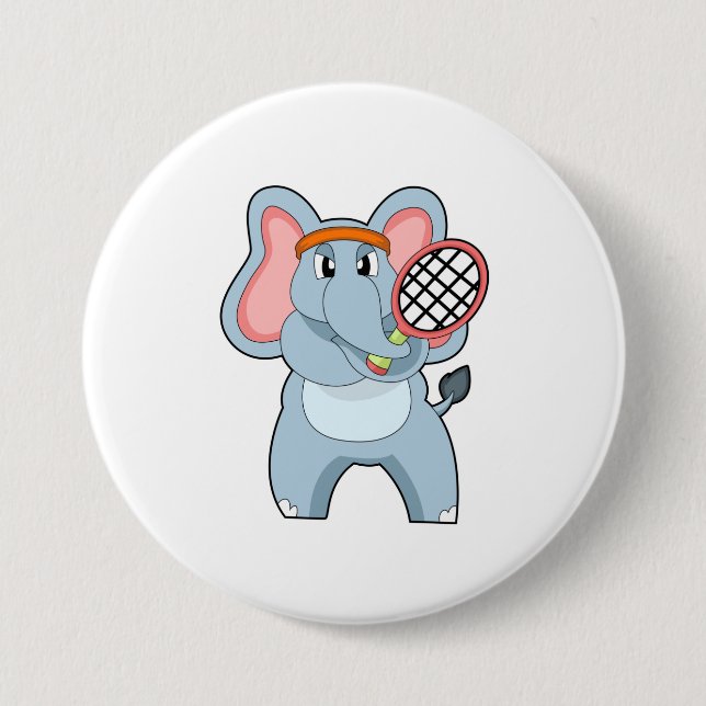 Badge Rond 7,6 Cm Elephant au Tennis avec raquette de tennis (Devant)