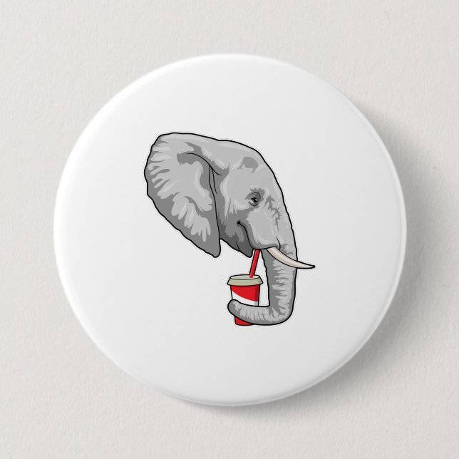 Badge Rond 7,6 Cm Eléphant avec boisson (Devant)