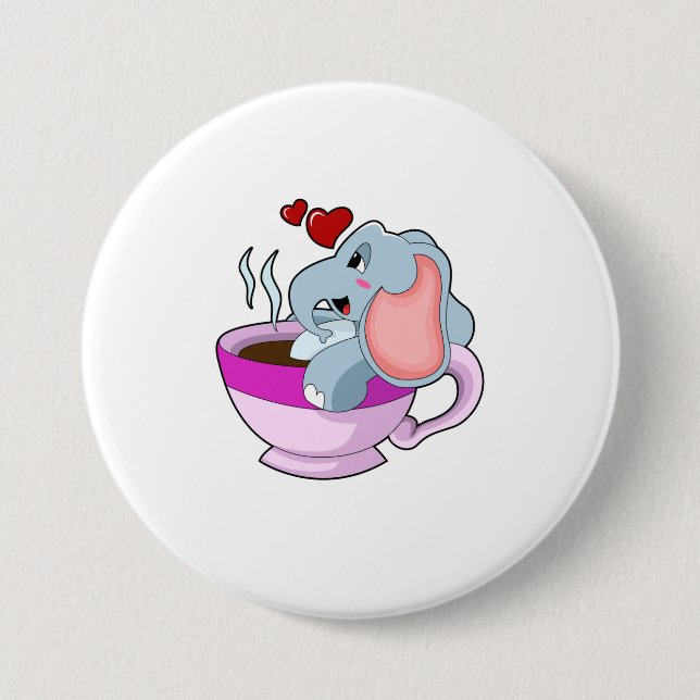Badge Rond 7,6 Cm Elephant avec la coupe du café (Devant)