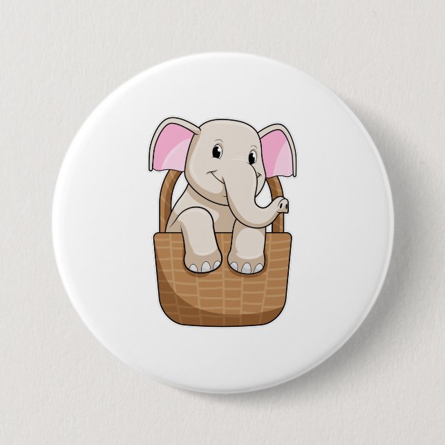 Badge Rond 7,6 Cm Eléphant avec panier (Devant)