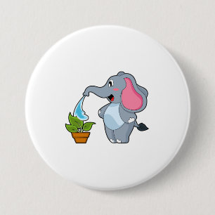 Badge Rond 7,6 Cm Eléphant avec Plante