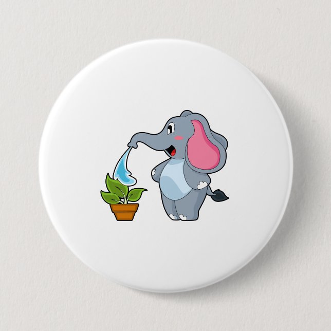Badge Rond 7,6 Cm Eléphant avec Plante (Devant)