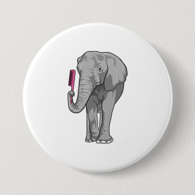 Badge Rond 7,6 Cm Elephant comme coiffeur avec peigne (Devant)
