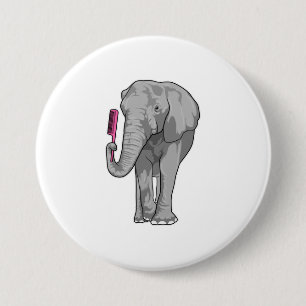 Badge Rond 7,6 Cm Elephant comme coiffeur avec peigne