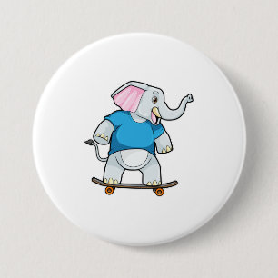 Badge Rond 7,6 Cm Elephant comme patineur avec skateboard