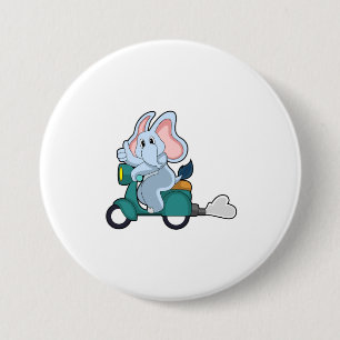 Badge Rond 7,6 Cm Elephant comme vélo avec scooter