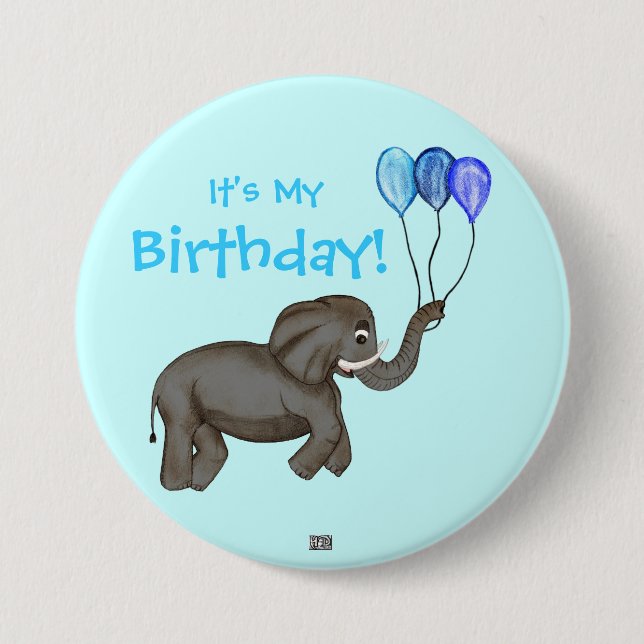 Badge Rond 7,6 Cm Elephant de fête (bleu) (Devant)