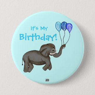 Badge Rond 7,6 Cm Elephant de fête (bleu)