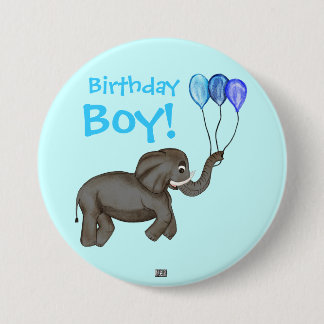 Badge Rond 7,6 Cm Elephant de fête (bleu)