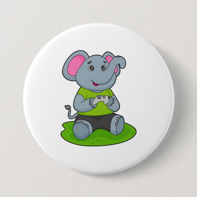 Badge Rond 7,6 Cm Eléphant en Gamer (Devant)