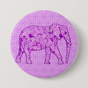 Badge Rond 7,6 Cm Eléphant fleur - améthyste violet