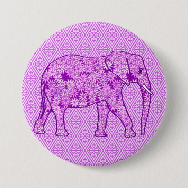 Badge Rond 7,6 Cm Eléphant fleur - améthyste violet (Devant)
